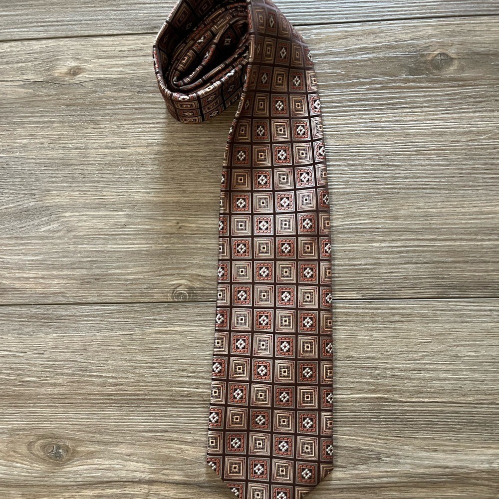 Burma Bibas Geometric Silk Necktie Brown Square Pattern One Size